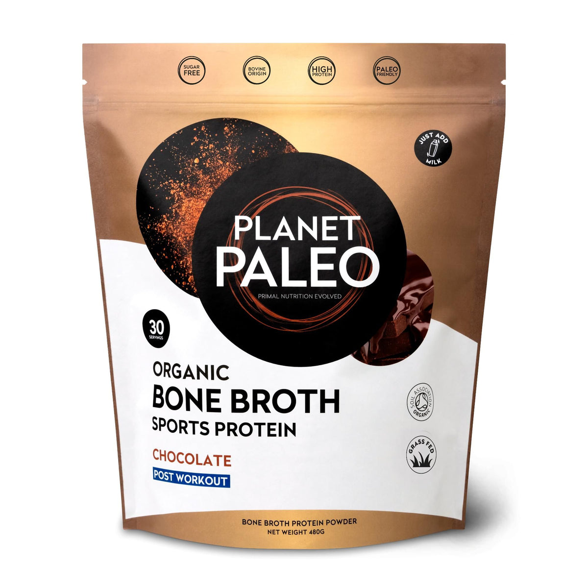 Planet Paleo Organic Bone Broth - Sports Protein Chocolate - 480g
