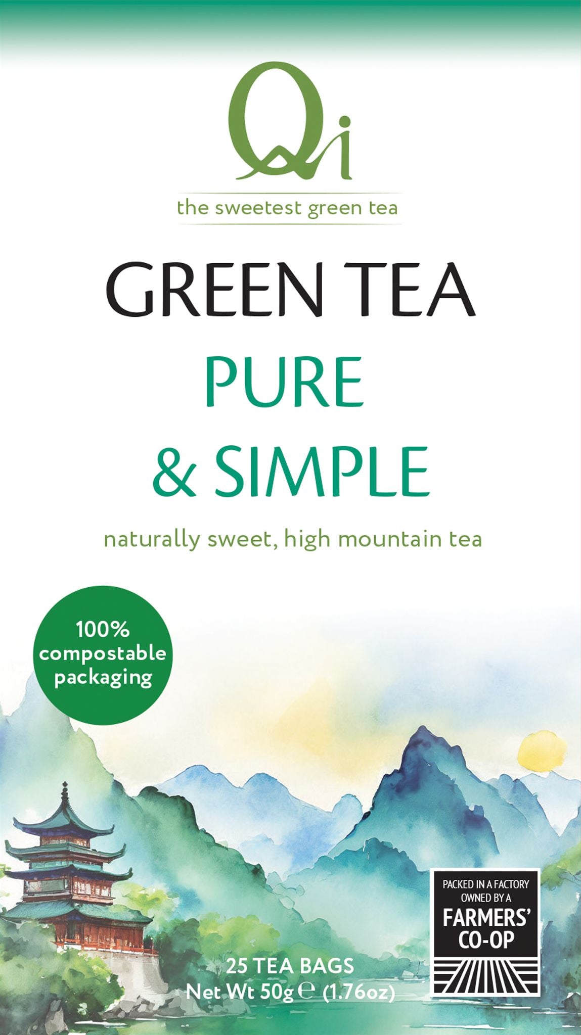 Qi Teas Green Tea Pure & Simple - 25 bags / 50g