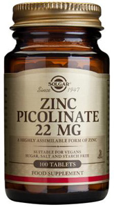 Solgar Zinc Picolinate 22mg - 100 Tabs