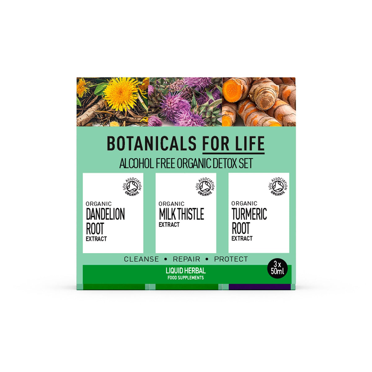 Botanicals For Life Organic Detox Set - Dandelion Root, Milk Thistle & Turmeric - 3 x 50ml