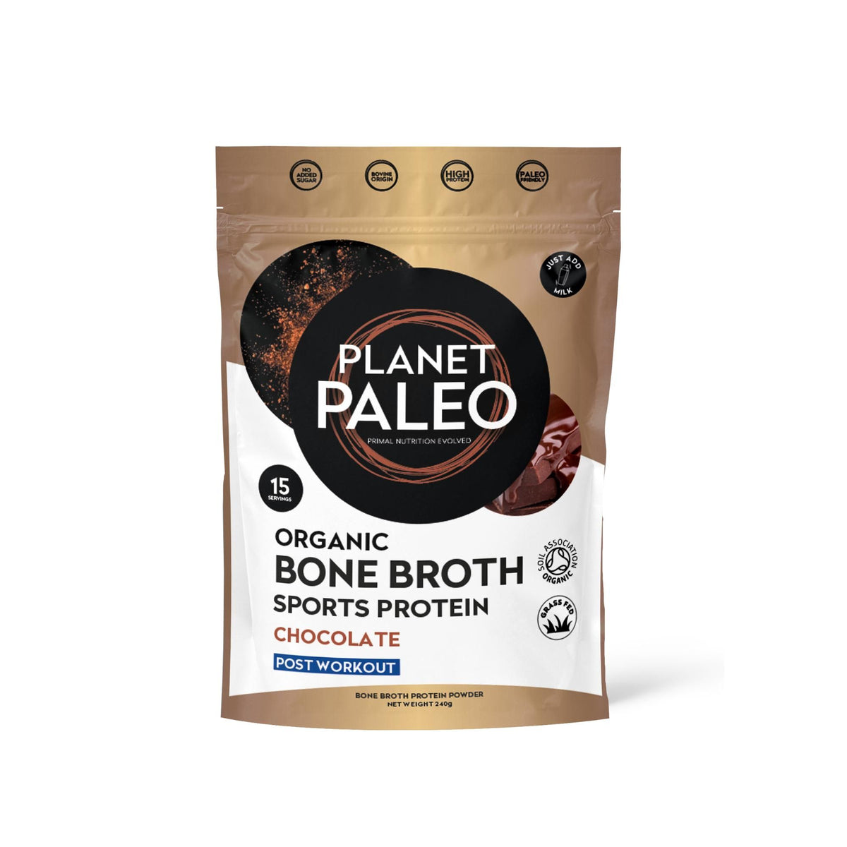 Planet Paleo Organic Bone Broth - Sports Protein Chocolate - 240g