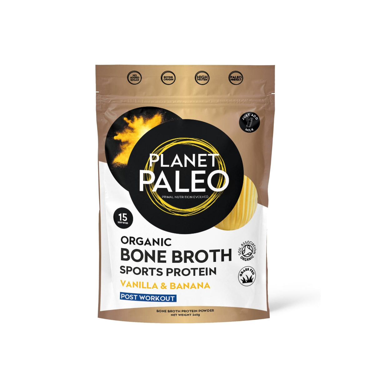 Planet Paleo Organic Bone Broth - Sports Protein Vanilla & Banana - 240g
