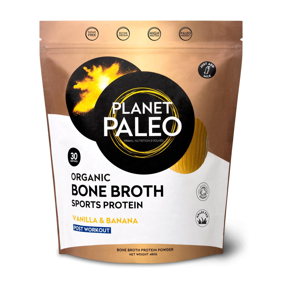 Planet Paleo Organic Bone Broth - Sports Protein Vanilla & Banana - 480g